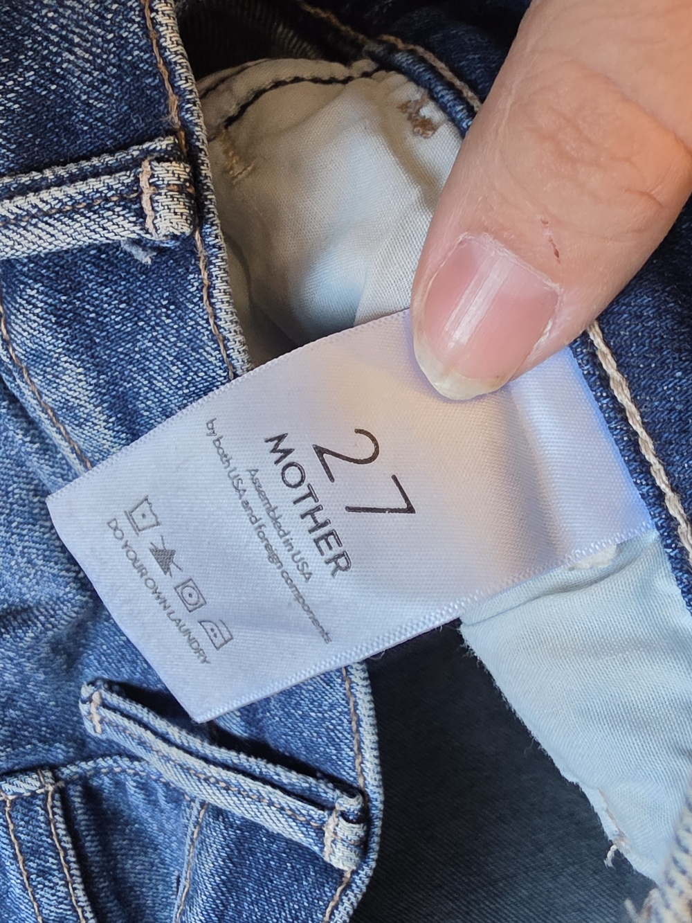 MOTHER Dark Blue Wide-Leg Flare Jeans with Raw Hem - Picture 6 of 8
